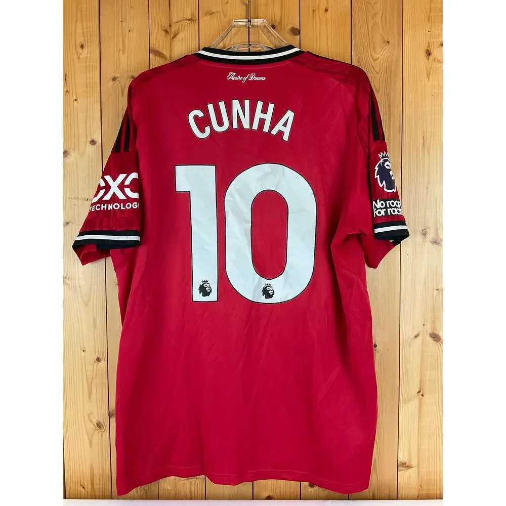 Adidas Manchester United Matheus Cunha #10 Soccer Jersey, Red - Size L